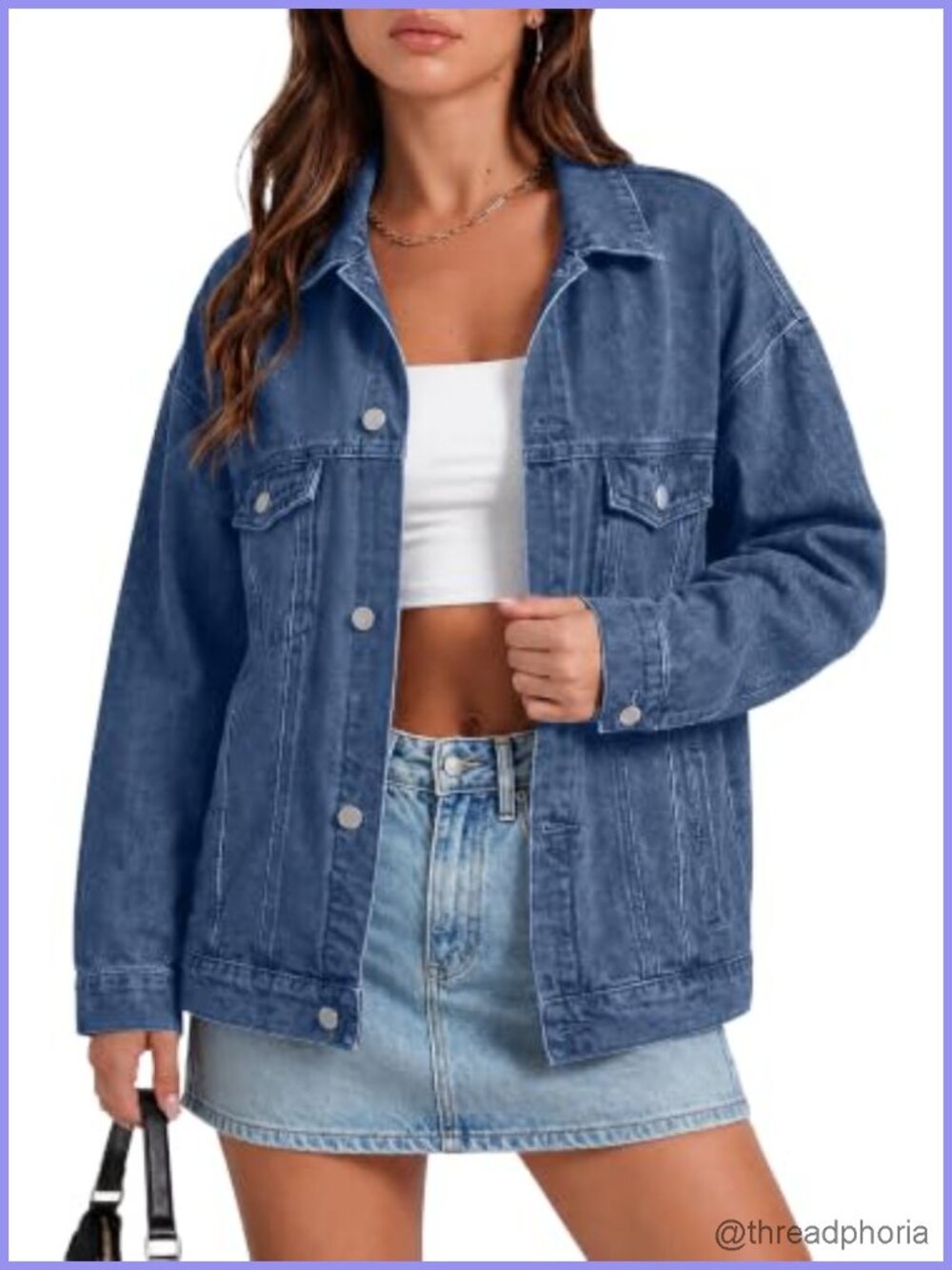 Oversized Button Down Denim Jean Jacket Chest Pockets